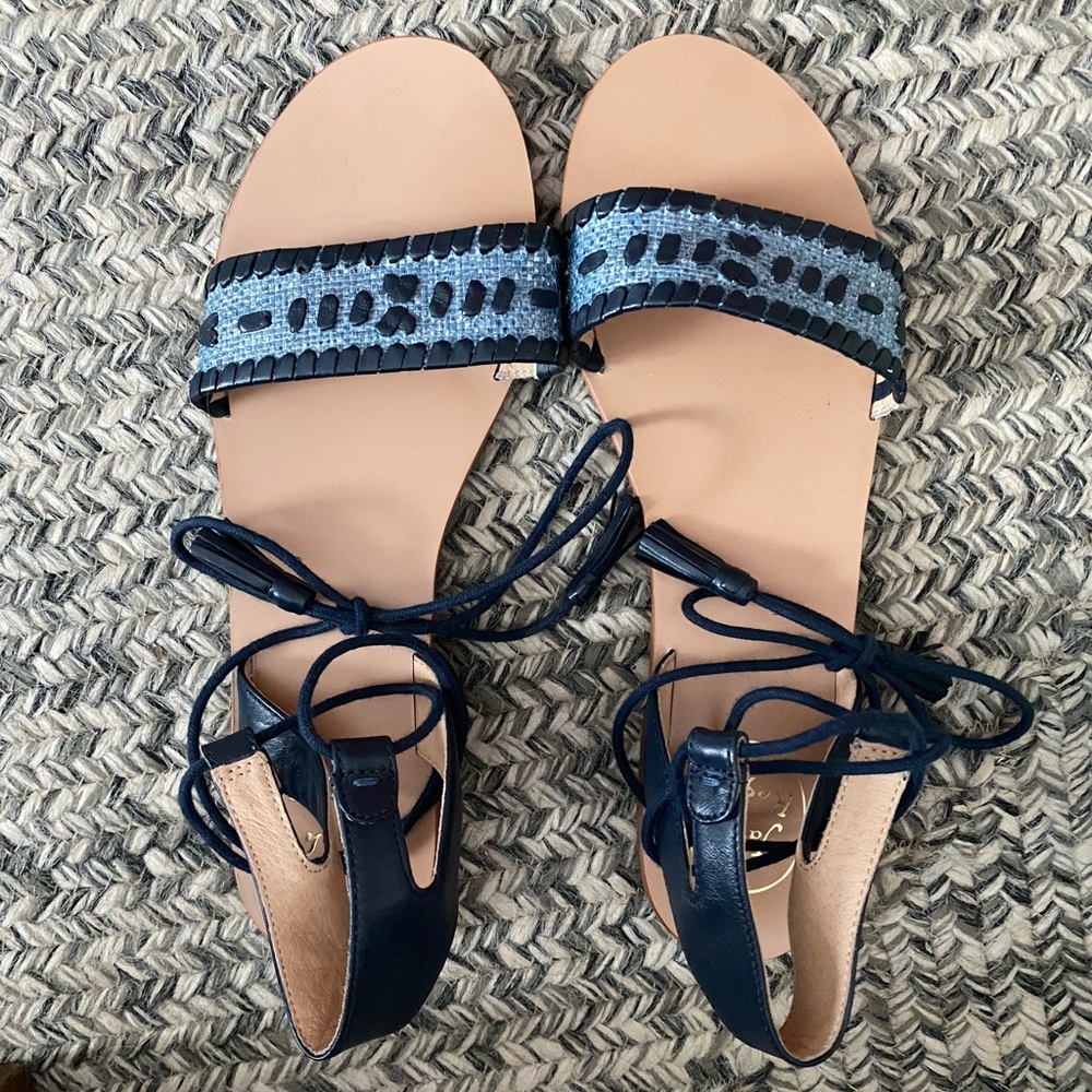 Blue raffia lace up sandals